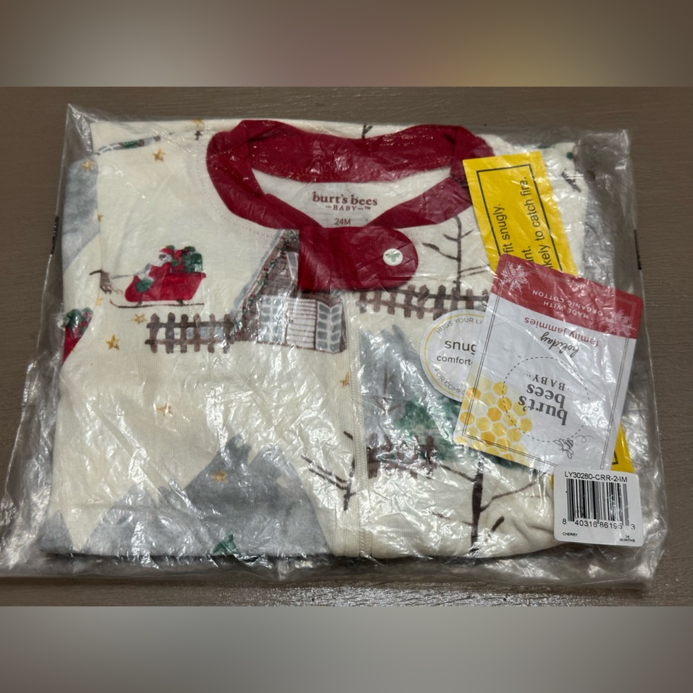 Burt's Bees Baby Pajamas 24M Organic Cotton Holiday Sleeper Reindeer Cabin NEW